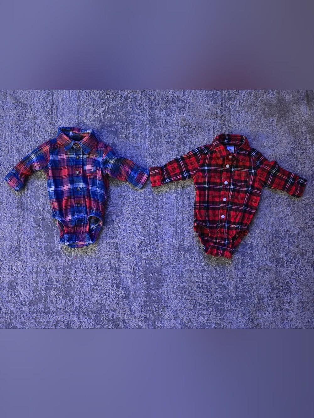 Carter's Red & Blue Plaid Button-Front One-Piece Bodysuits